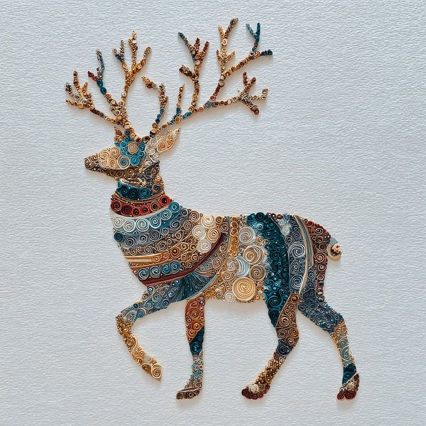 Hirsch in Papier Traum Quilling Kunst in bunter Bewegung von Eva Lee