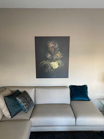 Plumes de paon, nature morte classique moderne