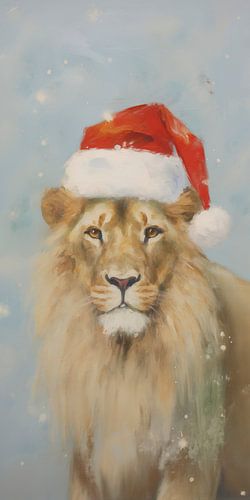 Lion avec un chapeau de Père Noël