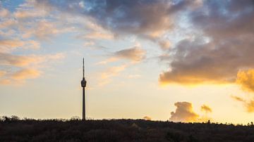 Deutschland, Berühmter Stuttgarter Stadtfernsehturm im Wald bei Sonnenuntergang von adventure-photos