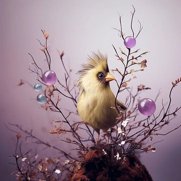 Humour avec l'oiseau et la branche de Pâques sur Karina Brouwer