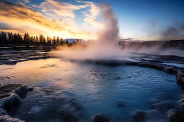 Golden Glow over the Thermal Spring by Vlindertuin Art