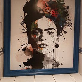 Customer photo: Frida black & white with flower color splash by Bianca ter Riet, as poster