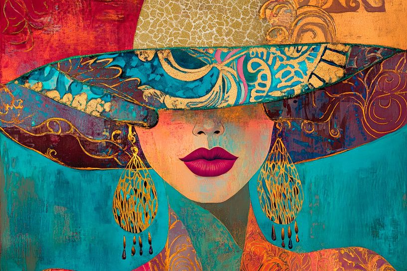 Feminine Eleganz mit buntem Hut von Poster Art Shop