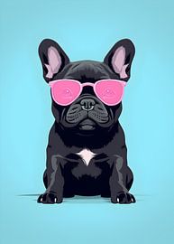 Black French bulldog with eyeglasses by haroulita