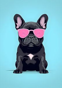Zwarte Franse bulldog met bril van haroulita