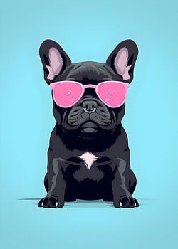 Black French bulldog with eyeglasses