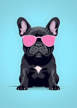 Black French bulldog with eyeglasses by haroulita