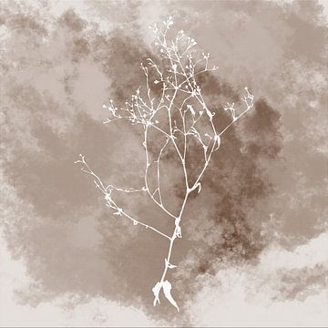 Nuvole di Prato. Abstract Botanisch Minimalistisch in Grungy Roots retro beige bruin van Dina Dankers