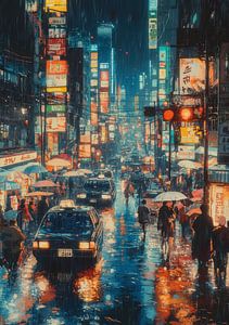 Nacht en regen in Tokio