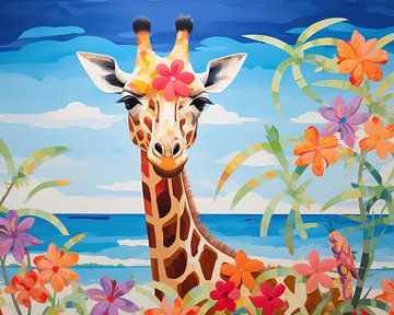 Giraffe Farben | Giraffe Tropische Blumen von Wunderbare Kunst