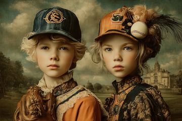 Noble Children with Baseball - Old Masters with a Twist by Peter Pen Drawings and Paintings