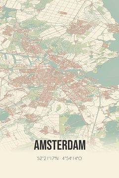 Amsterdam vintage stratenkaart van MijnStadsPoster