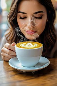 Frau mit heißer Tasse Cappuccino