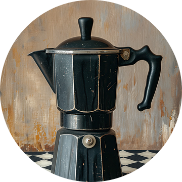 Koffie - Percolator - zwart op geruit tafelkleed van Marianne Ottemann - OTTI