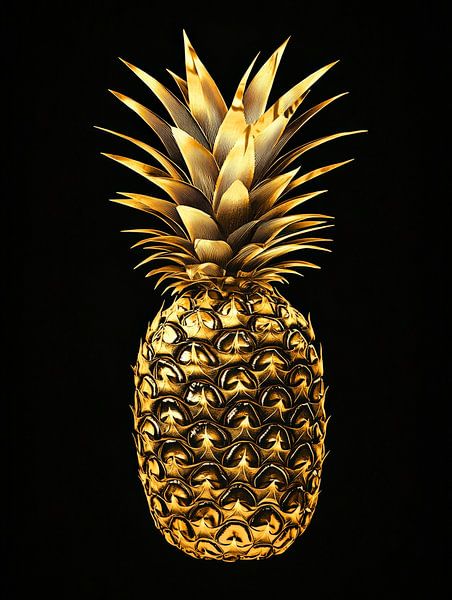 Golden pineapple on a black background by Poster Art Shop
