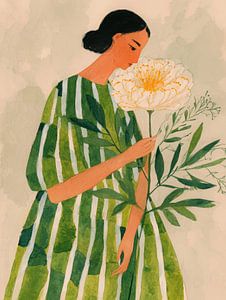 Frau mit grünem Kleid und großer weißer Blume