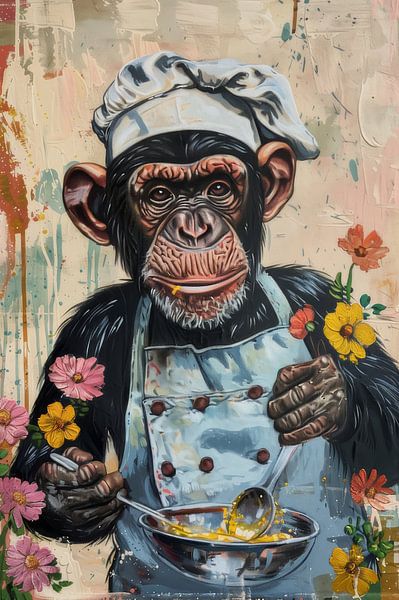 Chef with Charm - Chimpanzee cooking by Eva Lee