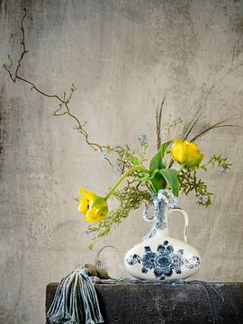 Still life with flowers. Tulip. Delft Blue. by Alie Ekkelenkamp