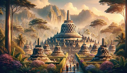 Ochtendmystiek bij de Borobudur in Java