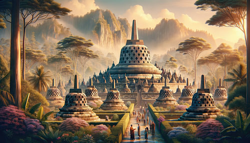 Ochtendmystiek bij de Borobudur in Java