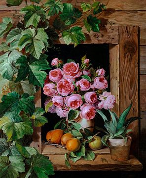 Stilleven met rozen en abrikozen, Ferdinand Küss