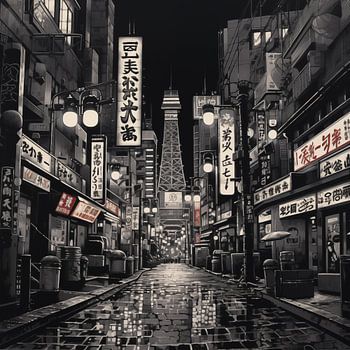 Nuit de Tokyo en noir et blanc