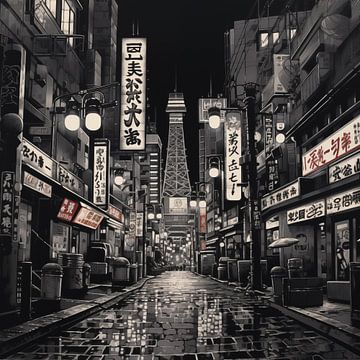 Tokyo nacht zwart-wit van TheXclusive Art