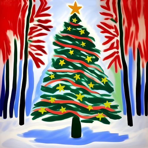 Een kerstboom in het rode bos