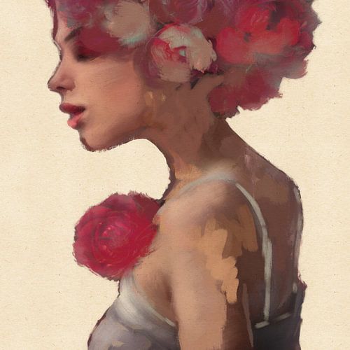 Fille en fleur | Peinture à l'huile numérique avec une touche bohème