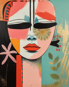 Super kleurrijk abstract portret in Afrikaanse stijl van Studio Allee
