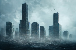 Große Stadt wird überflutet vom Meer Illustration 01