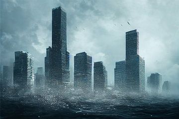 Grote stad overstroomd door de zee Illustratie 01 van Animaflora PicsStock