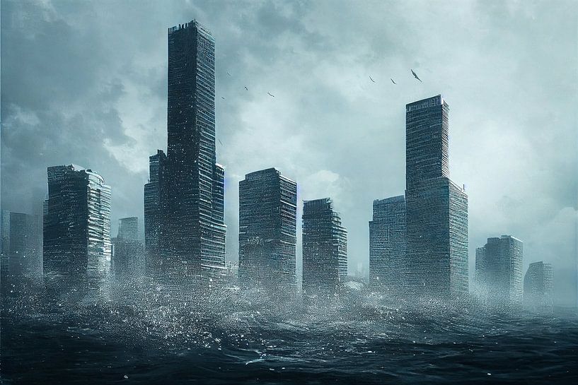 Große Stadt wird überflutet vom Meer Illustration 01 von Animaflora PicsStock