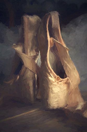Vintage Ballet Shoes Painting In Brown And Antique Pink