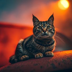 Cat on rusty car by Linda de Klein