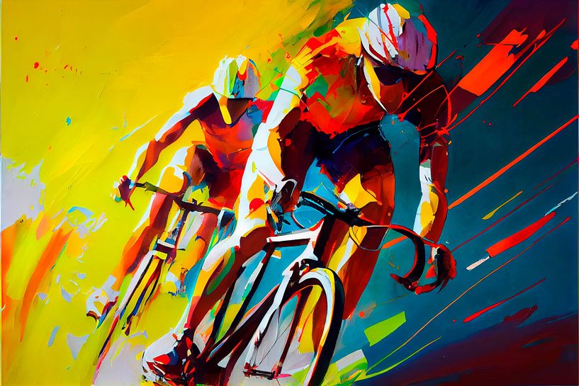 Impressionistisch schilderij met wielrenners. Deel 12 van Maarten Knops