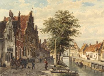Gezicht op het kanaal van Hasselt, Cornelis Springer