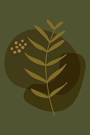 Modernes Boho-Botanical. Blätter in Pastellfarben. Grün, Senf, Gold 3 von Dina Dankers