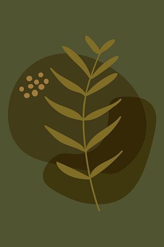 Modern boho botanisch. Bladeren in pastelkleuren. Groen, mosterd, goud 3