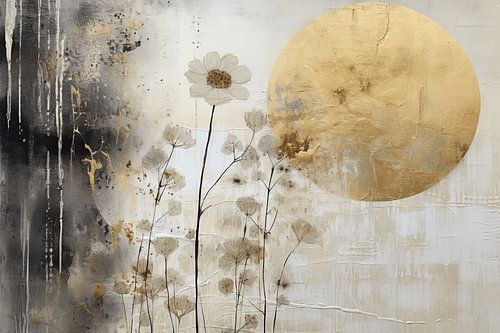 Paysage avec accents dorés en style collage