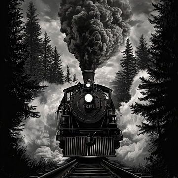 Stoomlocomotief in het nevelwoud van Poster Art Shop