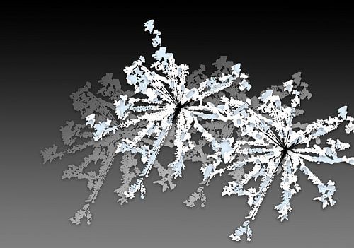 Zeefdruk art-kunst IJskristallen in grijs, wit en blauw