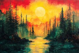 picturesque japanese art river in landscape