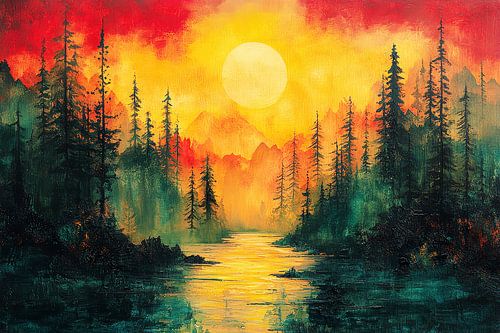 schilderachtige japanse kunst rivier in landschap