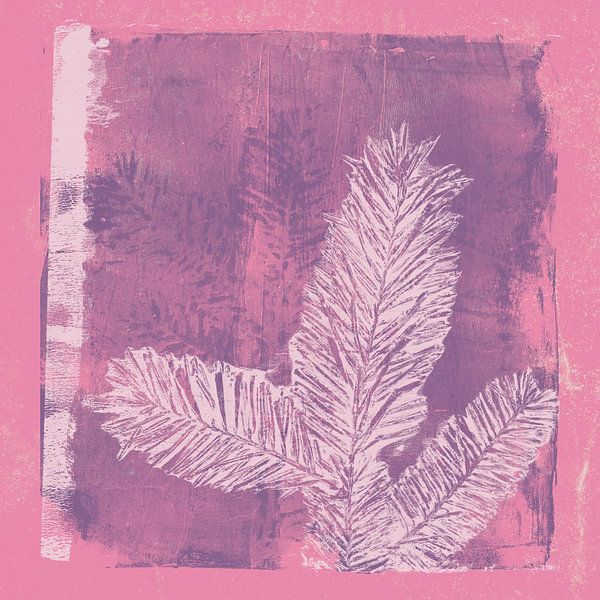 Christmas in neon colors. Modern botanical art in lilac, pink and purple by Dina Dankers