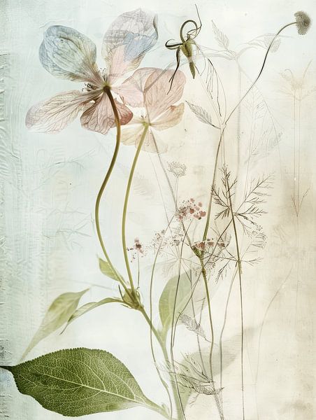 Nature morte moderne avec des fleurs dans le style japonais par Japandi Art Studio