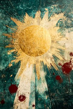 Golden sun with turquoise background by Art & Soul Creations