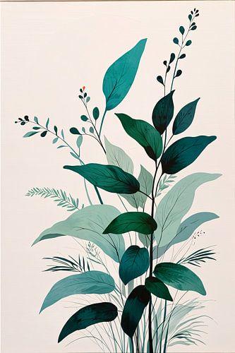 Minimalistische Japandi botanische kunst met bladeren