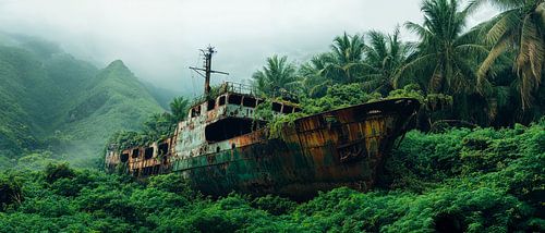 Verlaten schip in de natuur
